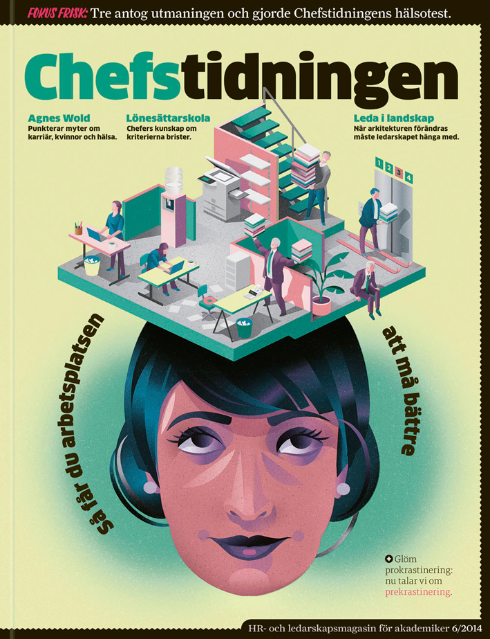 Front cover and interior illustrations on physical and mental well being at work by Nils-Petter Ekwall for Chefstidningen magazine. - Synergy_Art_Nils_Petter_Ekwall_Health_2